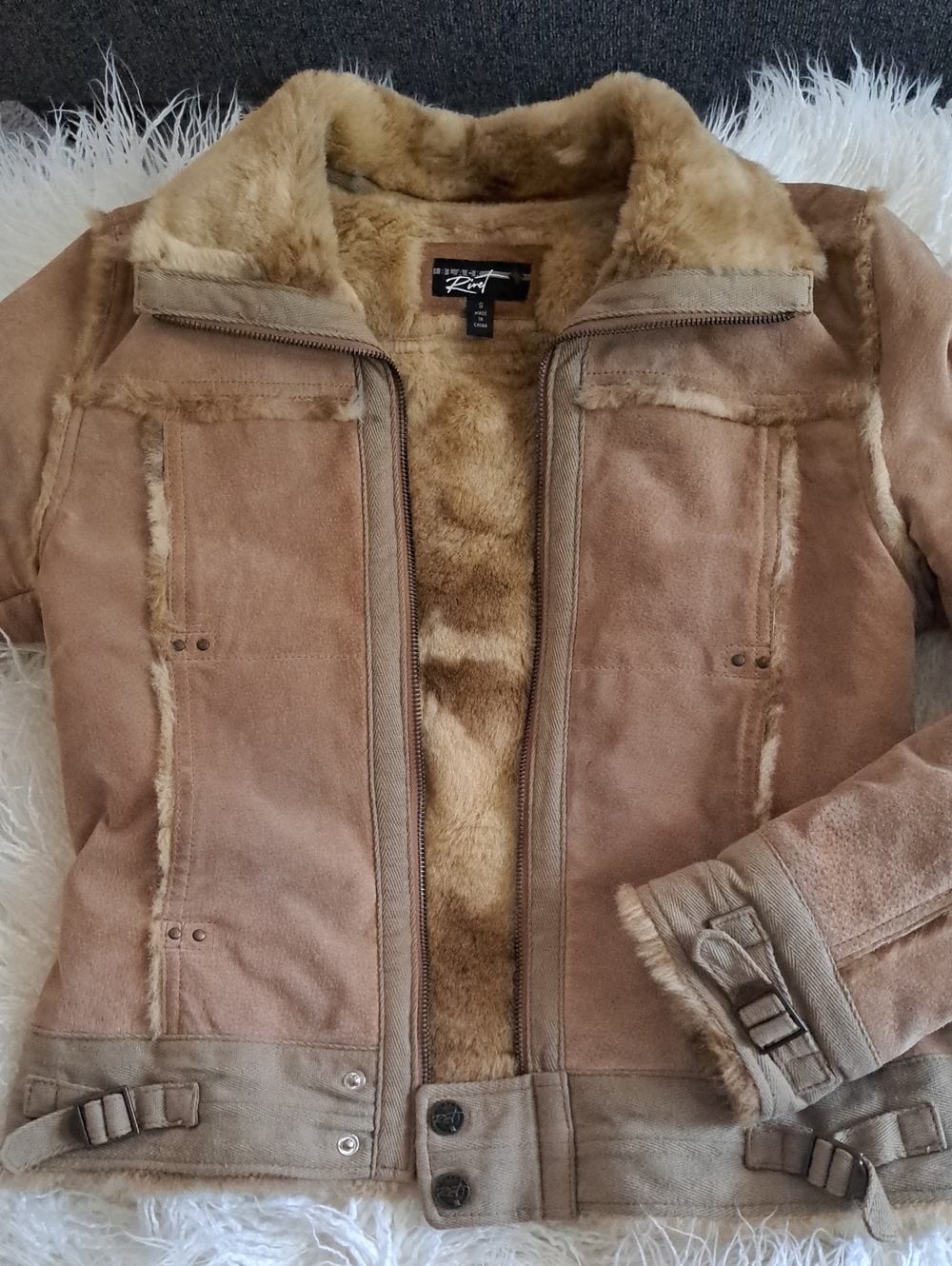 Black Rivet Tan Faux-Shearling Leather Jacket